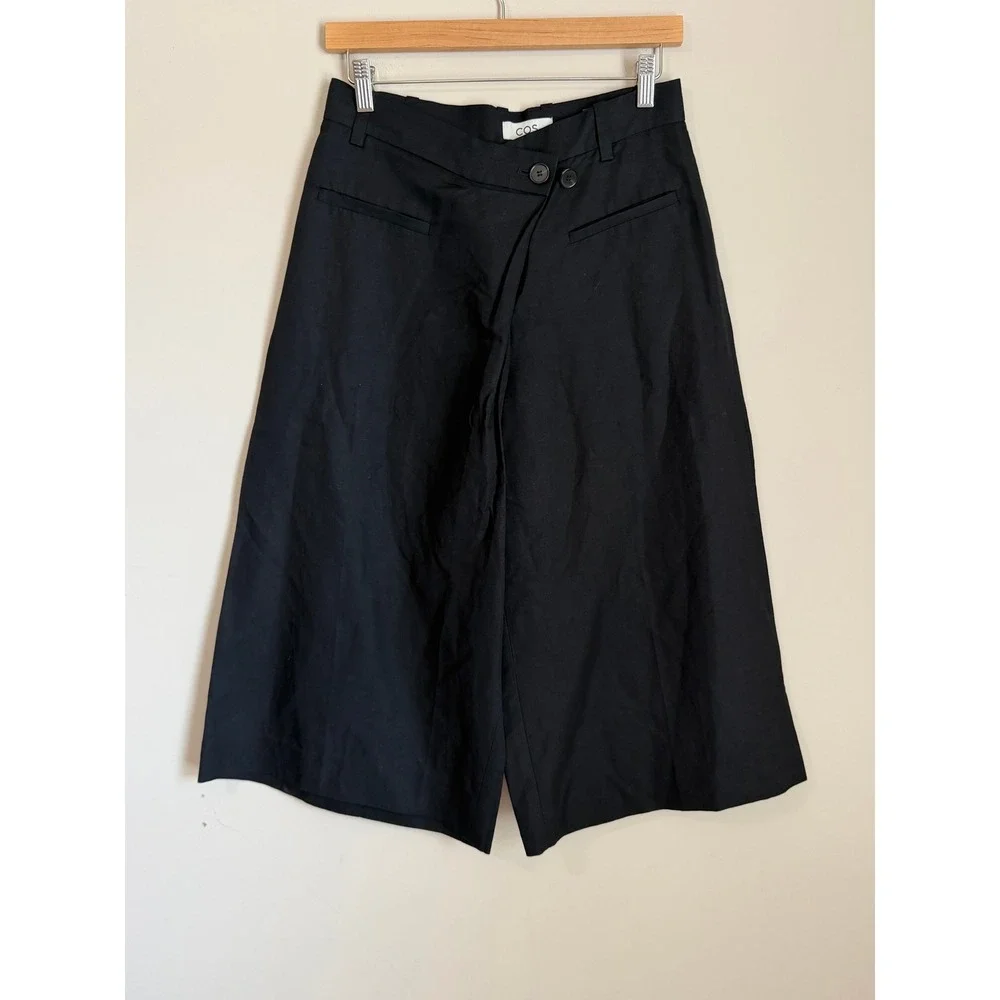 COS Wide Leg Culottes Women 4 Black Linen Blend Crop Pants